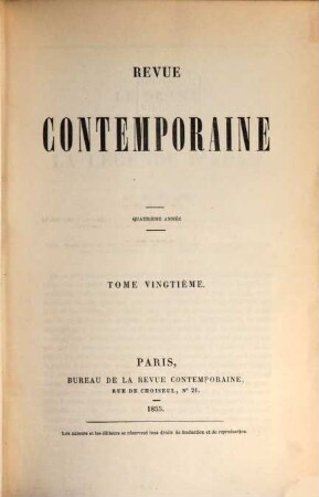Revue contemporaine. 20 = A. 4. 1855