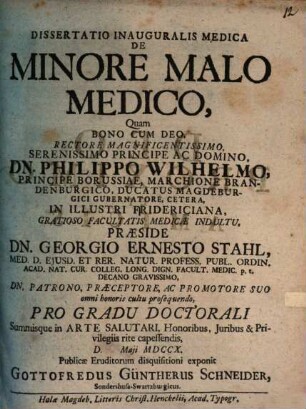 Diss. inaug. med. de minore malo medico