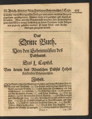 Das I. Capitel. Von denen des Römischen Pabsts Hoheit stärkenden Geheimnüßen
