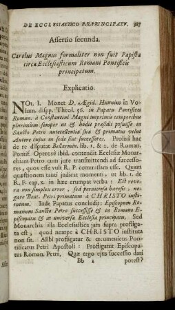 Assertio secunda. [...] circa Ecclesiasticum Romani Pontificis principatum.