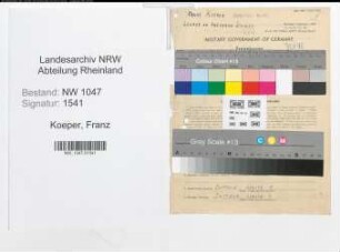 Entnazifizierung Franz Koeper , geb. 14.11.1885 (Lehrer)