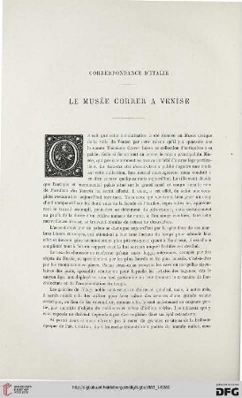 2. Pér. 27.1883: Le Musée Correr à Venise : correspondance d'Italie