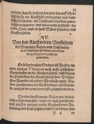 Von den Kirchvetern/ Vorstehern der Gemeinen Kasten/ und Hospitalen ...