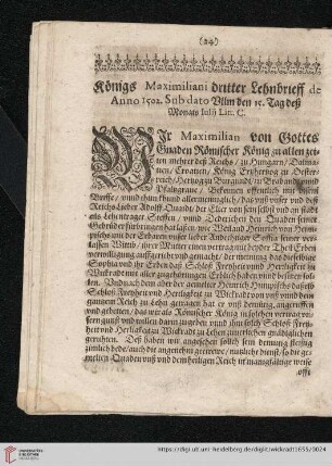 Königs Maximiliani dritter Lehnbrieff