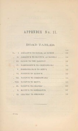Appendix No. II. Road tables