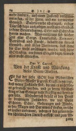 Das V. Capitel. Von der Krafft und Würckung dieses Bitter-Wassers