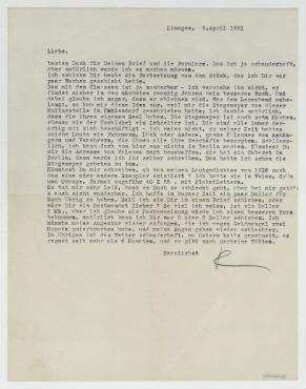 Brief von Raoul Hausmann an Elfriede Hausmann. Limoges