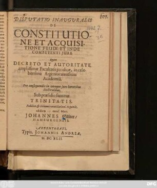 Disputatio Inauguralis De Constitutione Et Acquisitione Feudi: Et Inde Competenti Iure