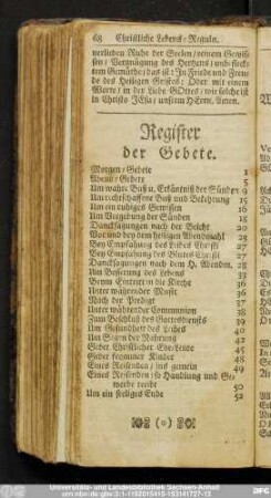 Register der Gebete.