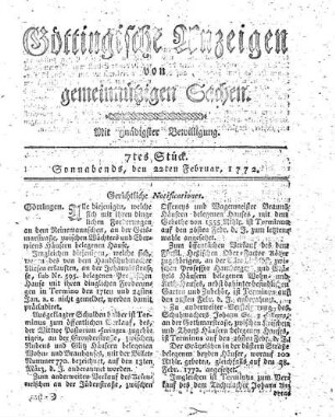7tes Stück. Sonnabends, den 22ten Februar, 1772.