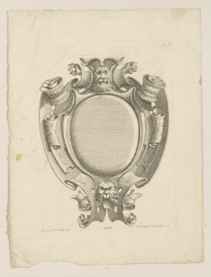 Kartusche mit Masken und Rollwerk (Panfili, Raccolta, 12)