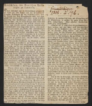 [Beil. 7: Heinze, Karl Teuthold: "Vorschlag, die Deutschen Volkssagen zu sammeln" In: Freimüthiger. Nr. 76. 1806]