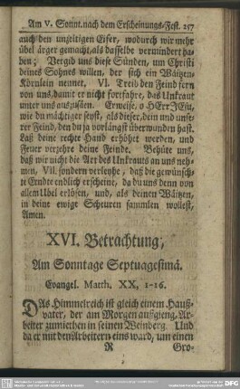 XVI. Betrachtung, Am Sonntage Septuagesimä. Evangel. Matth. XX, 1-16