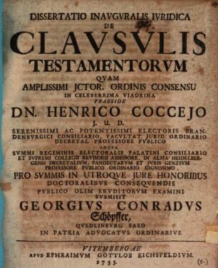 Diss. inaug. iur. de clausulis testamentorum