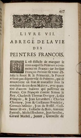 Livre VII. Abregé de la Vie des Peintres François