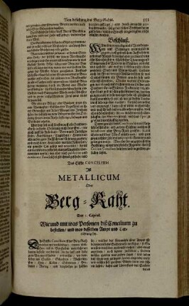 Das Eilffte Concilium Ist Metallicum Oder Berg-Raht.