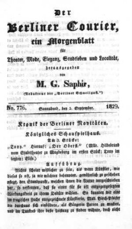 No. 776, Sonnabend, den 5. September 1829