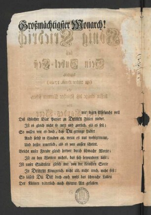 [Als König Friedrich ließ Sein Jubel-Fest begehen, (am 28sten Octob. 1749.) ... ]