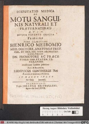 Disputatio Medica De Motu Sanguinis Naturali Et Praeternaturali