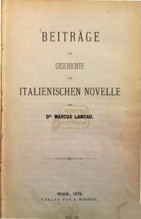 Beiträge zur Geschichte der italienischen Novelle
