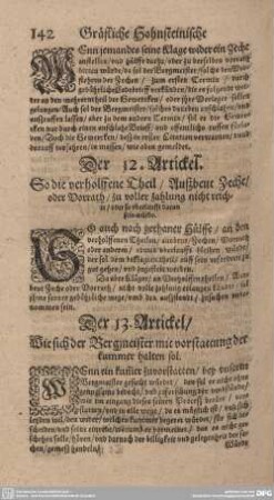 Der 13. Artickel/ Wie sich der Bergmeister mit vorstattung der kummer halten sol.