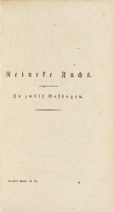 Reineke Fuchs. In zwölf Gesängen