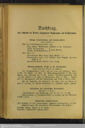 Nachtrag betr. während des Druckes eingegangene Ergänzungen und Veränderungen