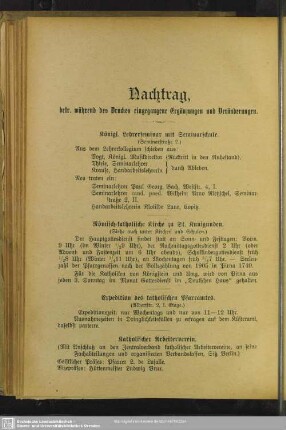 Nachtrag betr. während des Druckes eingegangene Ergänzungen und Veränderungen