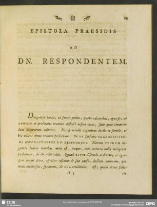 Epistola Praesidis Ad Dn. Respondentem