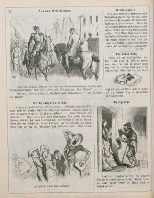 "Aus dem Militärleben" "Anschauungs-Unterricht" "Der brave Ami" "Dankgefühl"