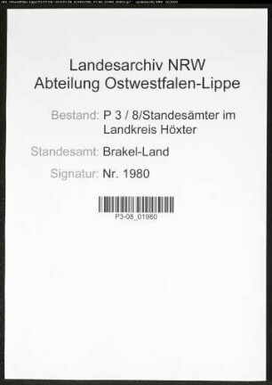 Sterberegister Standesamt Brakel-Land
