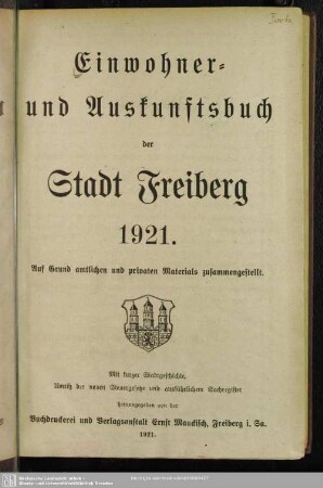 1921: Einwohner- und Auskunftsbuch der Stadt Freiberg