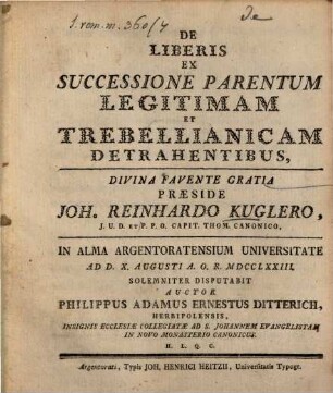 De Liberis Ex Successione Parentum Legitimam Et Trebellianicam Detrahentibus