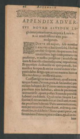 Appendix Adversus Novam Eiusdem Legis interpretationem, ...
