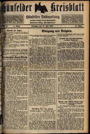 Erste Ausgabe vom Dienstag, den 16. Juli 1929.