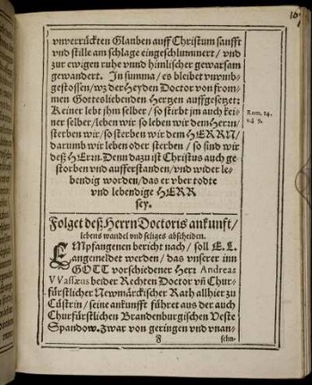 Folget deß Herrn Doctoris ankunft/ lebens wandel und seliges abscheiden.