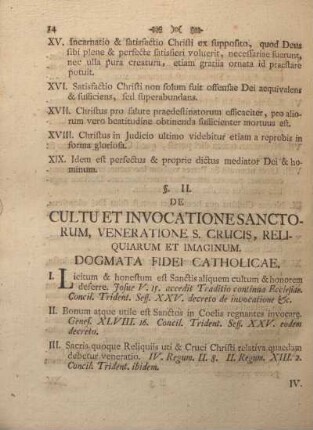 II. De cultu et invocatione sanctorum, veneratione s. crucis, reliquiarum et imaginum.