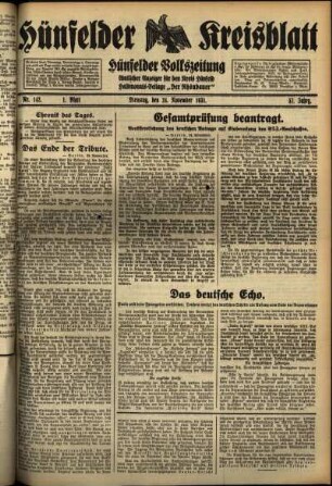 Erste Ausgabe vom Dienstag, den 24. November 1931.