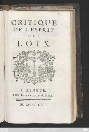 Critique De L'Esprit Des Loix