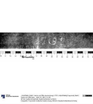 Blatt 1: Name und Ziffer (zweikonturig): 1797/ J W[HATMAN] (Fragment); Blatt 2: Name und Ziffer (zweikonturig): 17[...]/ J WHA[TMAN]