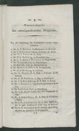Verzeichniss der correspondirenden Mitglieder