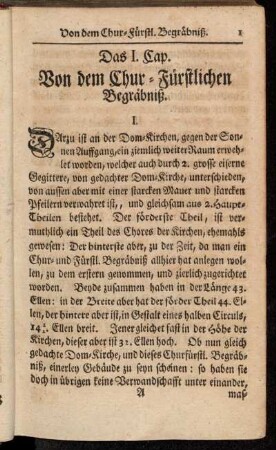 Das I. Cap. Von dem Chur-Fürstlichen Begräbniß
