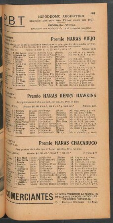 Hipódromo Argentino - Reunión del Domingo 19 de Mayo de 1907 - Programa oficial