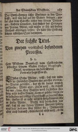 Der sechste Titul: Von zweyen veritabel-befundenen Porcessen