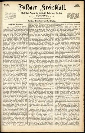 Erste Ausgabe vom Samstag, den 19. Oktober 1878.