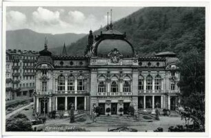 Karlsbad. Bad I Kaiserbad (1895) : Karlsbad. Kaiserbad (Bad I, 1893-1895; F. Fellner, H. Helmer; Skulptur K. Wilfert, K. Weitzek) am Park Karl IV