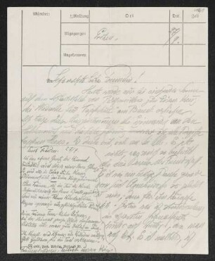 Brief von Fritz von Unruh an Margarete Hauptmann