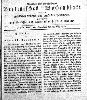 377stes Stueck, 23. Maerz 1816