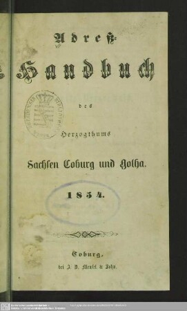 1854: Adreß-Handbuch des Herzogthums Sachsen-Coburg und Gotha