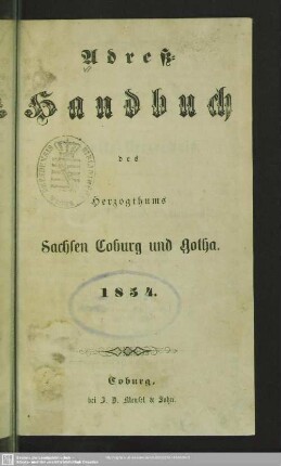 1854: Adreß-Handbuch des Herzogthums Sachsen-Coburg und Gotha